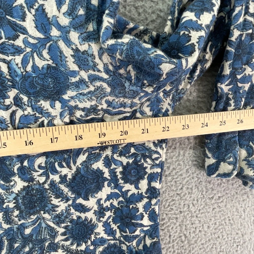J.Jill Floral Block Print Jacket Womens XL Blue White Cotton Button Front Pocket